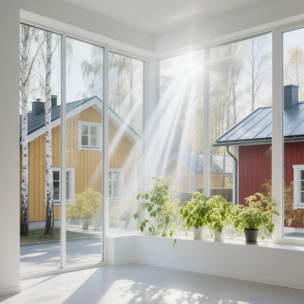 Ikkunanpesu Espoo – auringonvalo tulvii sisään Dust & Shine -puhdistamien suurten ikkunoiden kautta